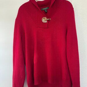 Lauren Ralph Lauren Red Knit Pullover Sweater with Toggle Button, Size‎ XL